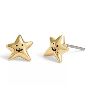 COACH Gold-Tone Smiley Face Star Stud Earrings with Original Coach Pouch NEW